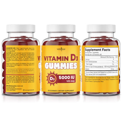 NEW AGE Vitamin D3 5000 IU Gummies — Immune Support, Non-GMO, Gluten-Free