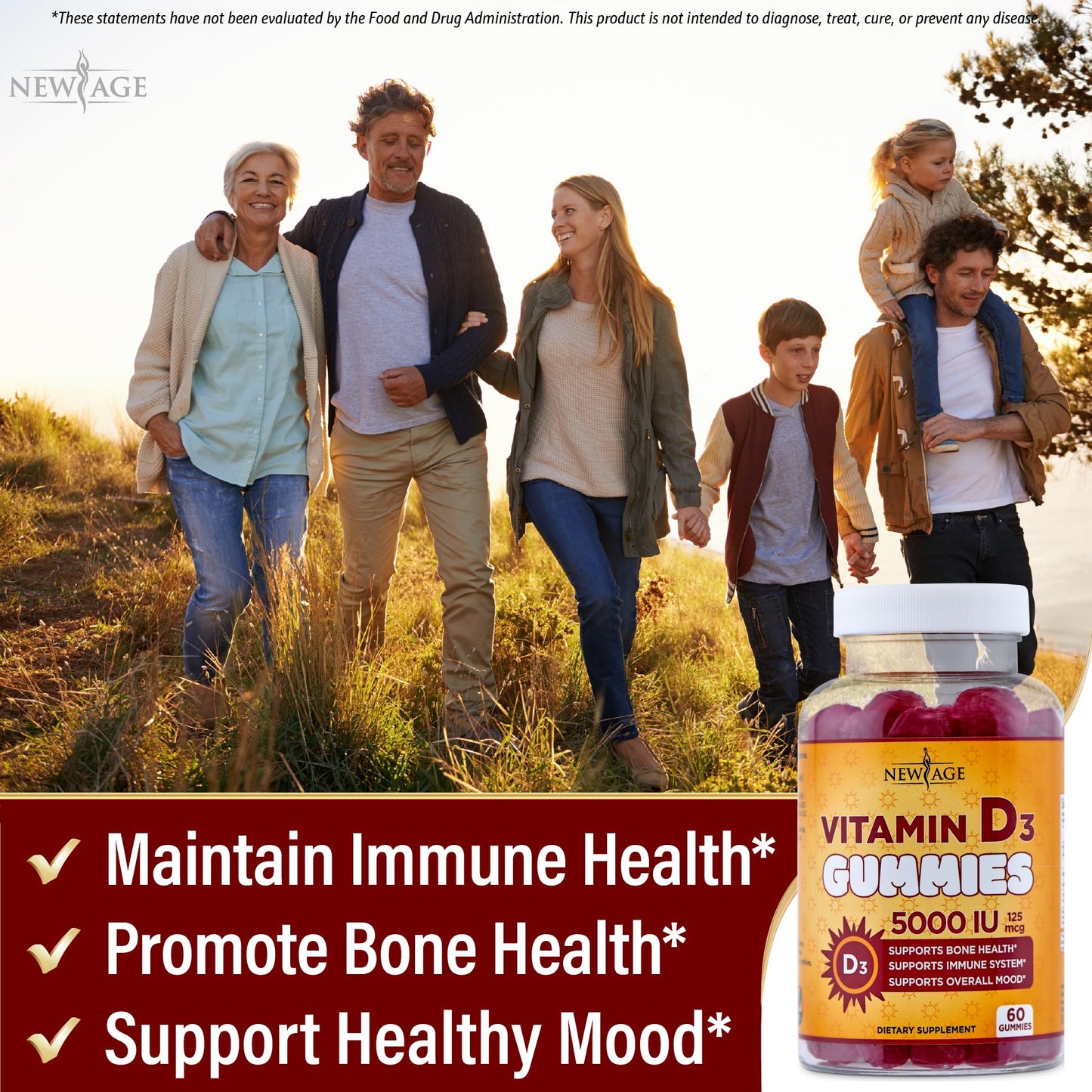 NEW AGE Vitamin D3 5000 IU Gummies — Immune Support, Non-GMO, Gluten-Free