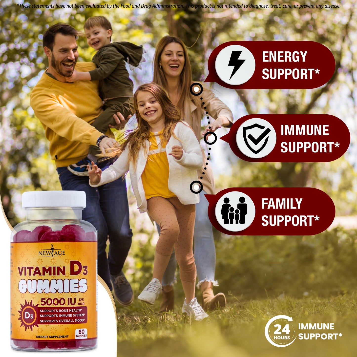 NEW AGE Vitamin D3 5000 IU Gummies — Immune Support, Non-GMO, Gluten-Free