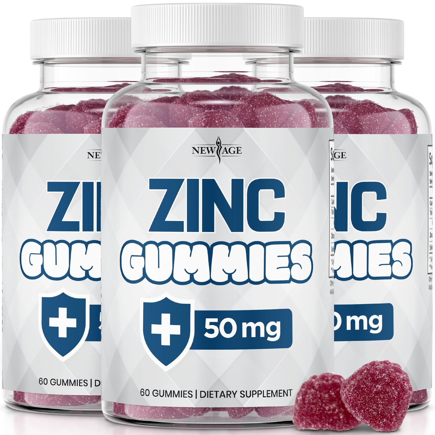 NEW AGE Zinc Gummies – 50mg Zinc, Immune Support, Antioxidant • Non-GMO | 180 Count (Pack of 3)