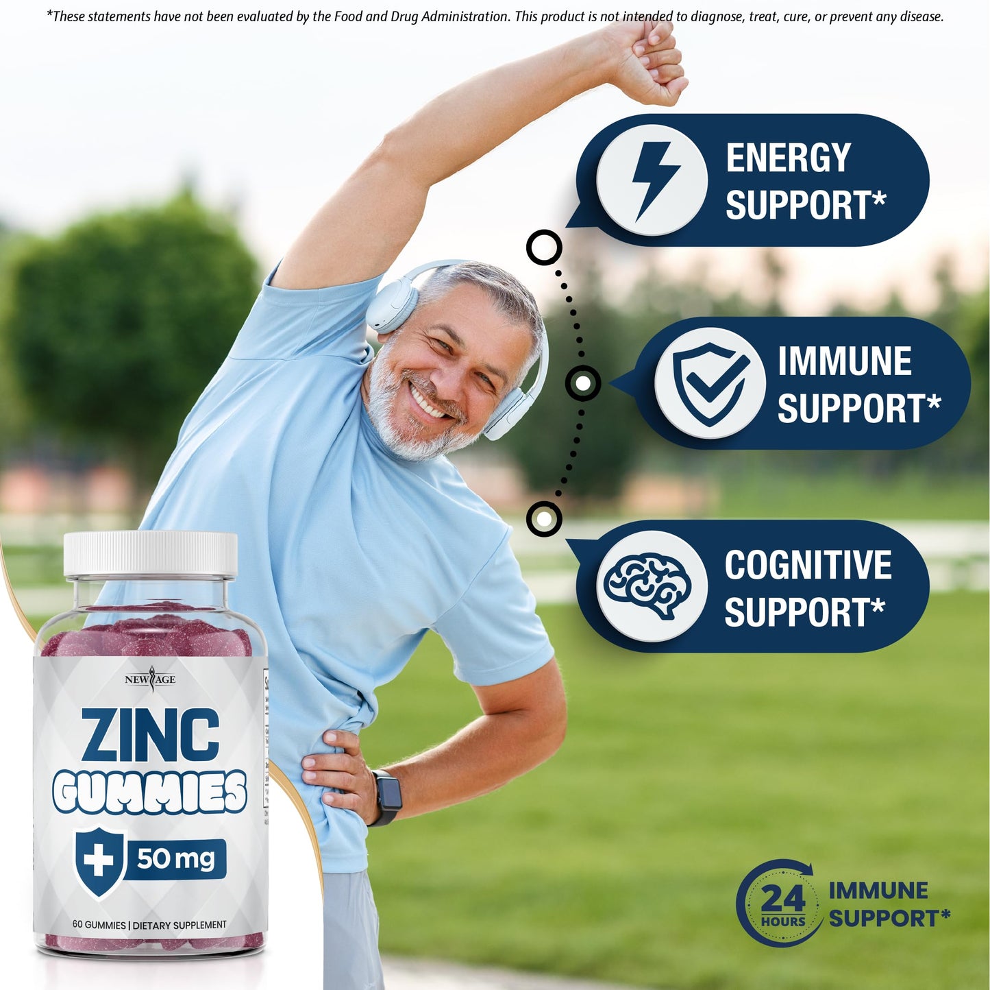NEW AGE Zinc Gummies – 50mg Zinc, Immune Support, Antioxidant • Non-GMO | 180 Count (Pack of 3)