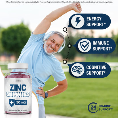 NEW AGE Zinc Gummies – 50mg Zinc, Immune Support, Antioxidant • Non-GMO | 180 Count (Pack of 3)