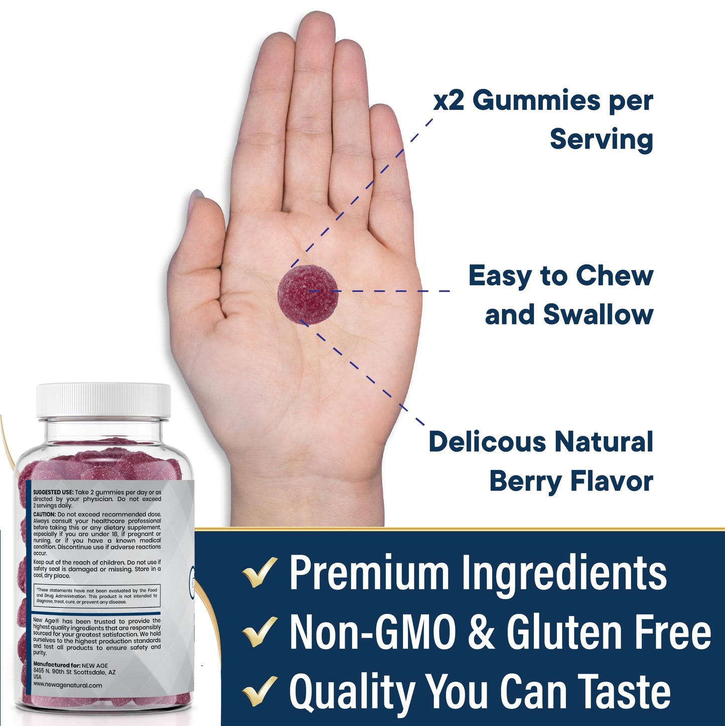 NEW AGE Zinc Gummies – 50mg Zinc, Immune Support, Antioxidant • Non-GMO | 180 Count (Pack of 3)