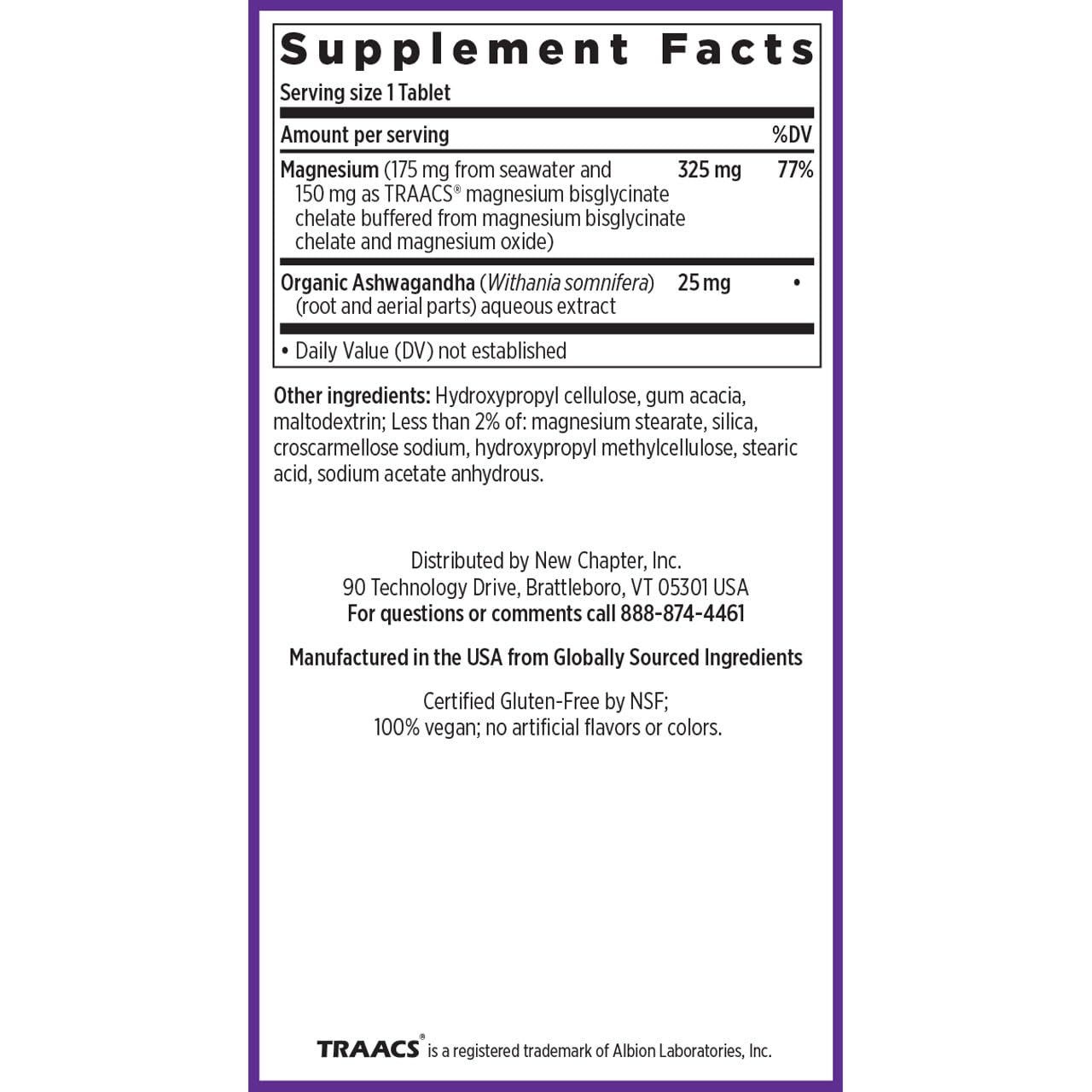 New Chapter Magnesium Glycinate + Ashwagandha Supplement 325 mg – 2.5x Absorption, Non-GMO, 30 ct