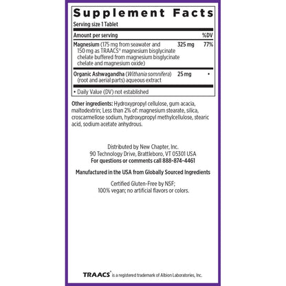 New Chapter Magnesium Glycinate + Ashwagandha Supplement 325 mg – 2.5x Absorption, Non-GMO, 30 ct
