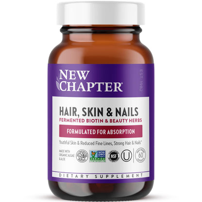 New Chapter Biotin Supplement - Vegan Hair Skin & Nails with Fermented Biotin + Astaxanthin - 60 Count