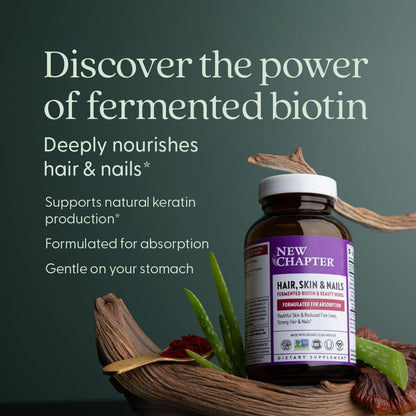 New Chapter Biotin Supplement - Vegan Hair Skin & Nails with Fermented Biotin + Astaxanthin - 60 Count
