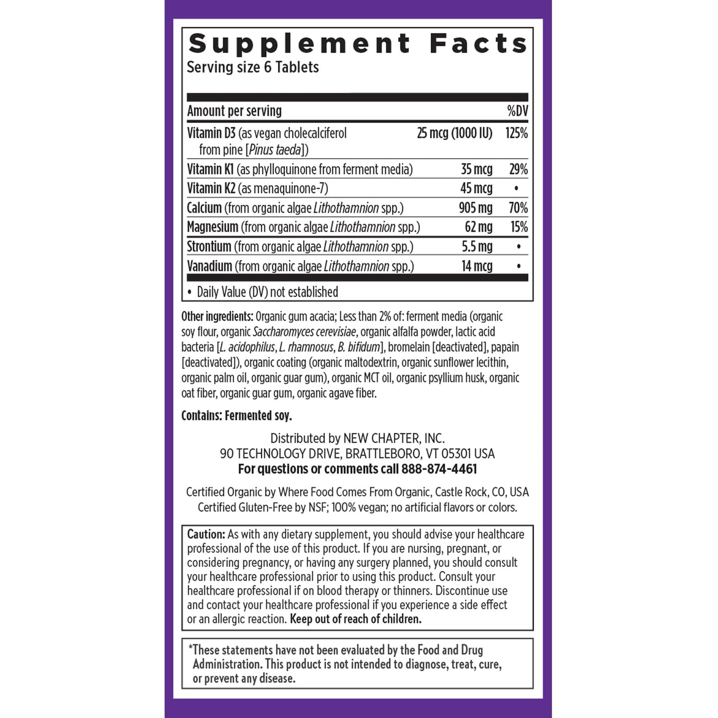 New Chapter Calcium Supplement – Organic Plant Calcium with D3 & K2, Tiny Tabs (240)