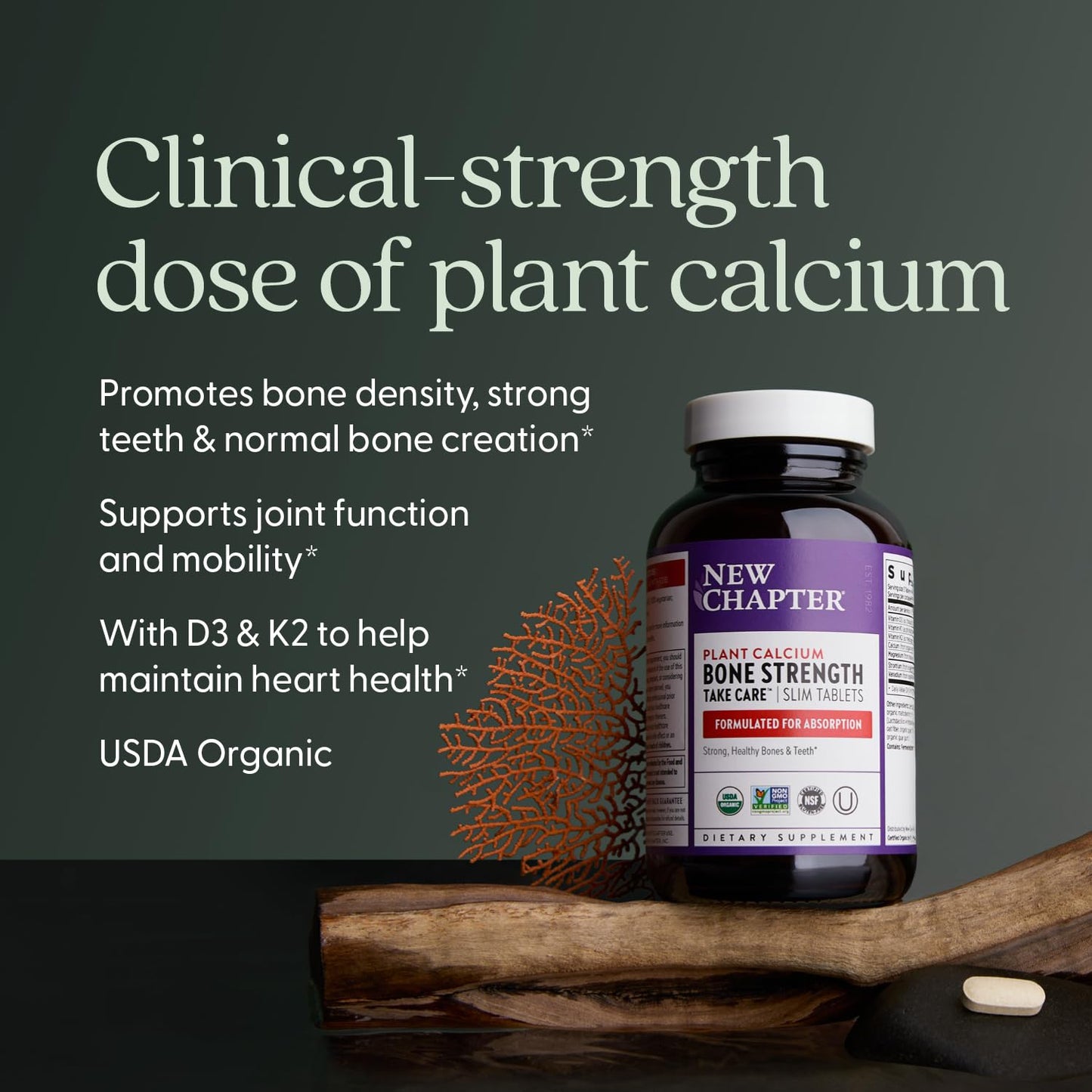 New Chapter Bone Strength Calcium Supplement with Vitamin D3, K2, Magnesium - 120 Tablets