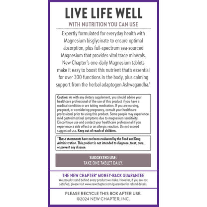 New Chapter Magnesium + Ashwagandha Supplement - 325 mg, 60 ct, 2-Month Supply | 2.5x Absorption