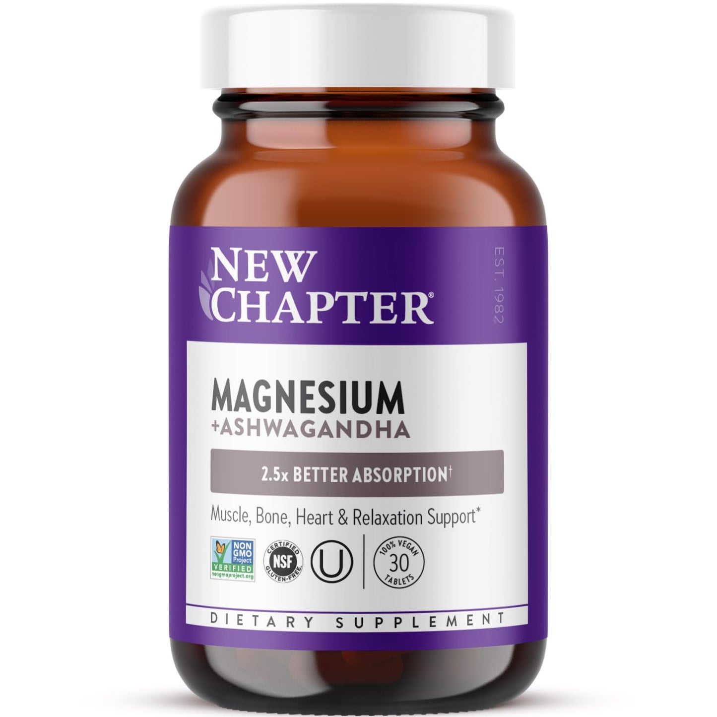 New Chapter Magnesium Glycinate + Ashwagandha Supplement 325 mg – 2.5x Absorption, Non-GMO, 30 ct