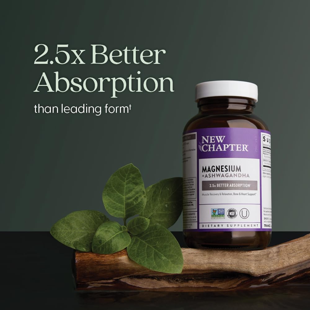 New Chapter Magnesium + Ashwagandha Supplement - 325 mg, 60 ct, 2-Month Supply | 2.5x Absorption