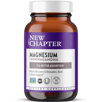 New Chapter Magnesium + Ashwagandha 325 mg Glycinate – 90 ct, 2.5x Absorption | Non-GMO