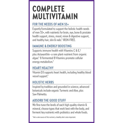New Chapter Men's Multivitamin 55+ — One Daily, Fermented, Non-GMO, Immune & Brain Health, 96 Tablets