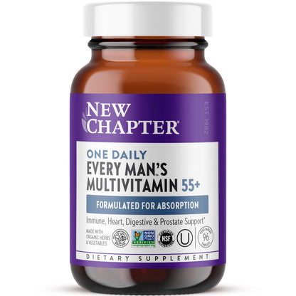 New Chapter Men's Multivitamin 55+ — One Daily, Fermented, Non-GMO, Immune & Brain Health, 96 Tablets
