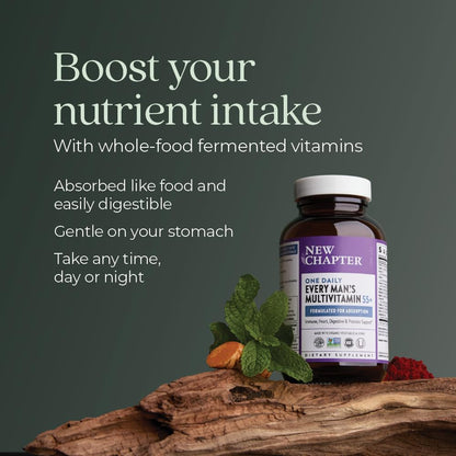 New Chapter Men's One Daily 55+ Multivitamin – Fermented, Non-GMO, 72 Tablets