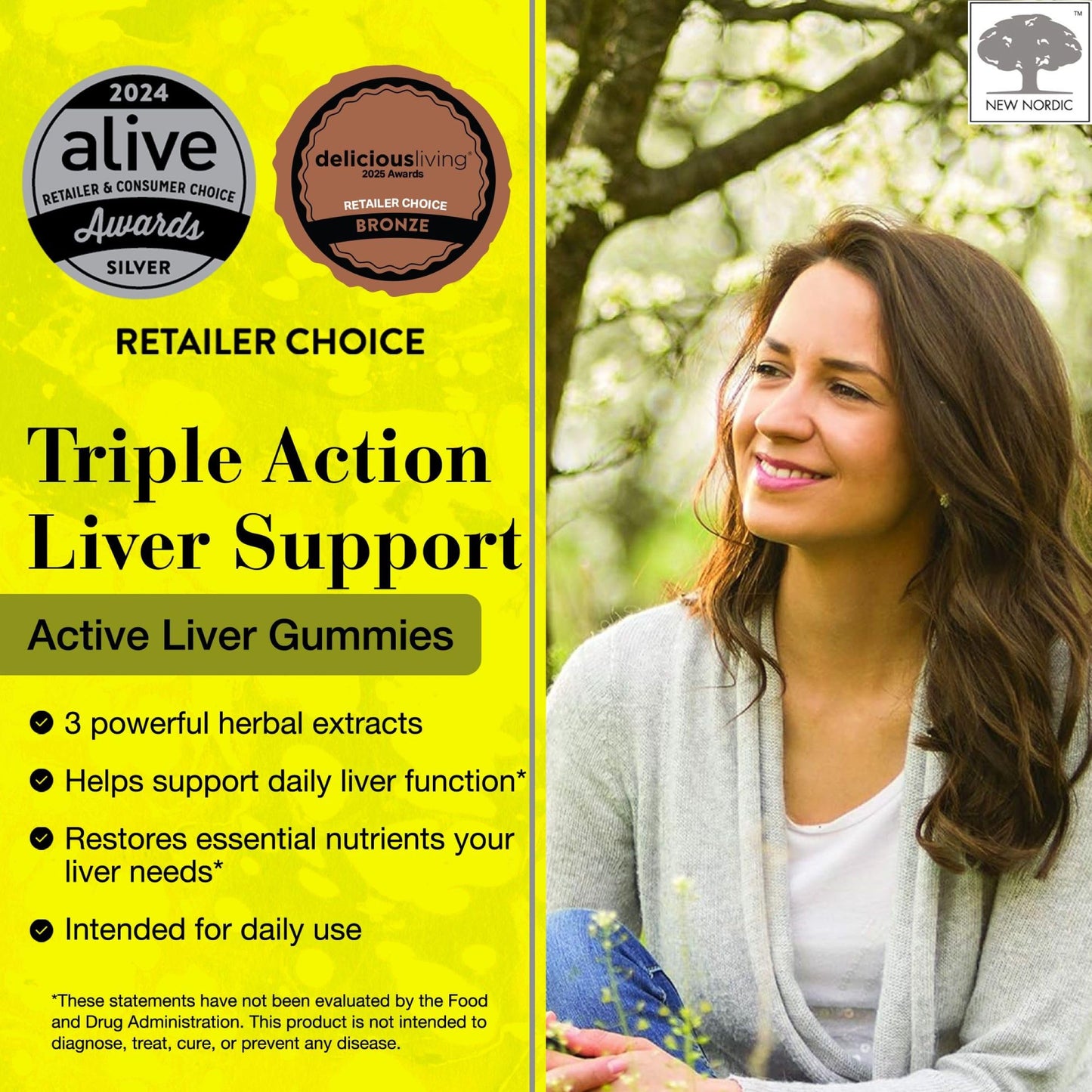 New Nordic Active Liver Gummies – Milk Thistle, Artichoke & Turmeric, Sugar Free & Vegan (Pack of 3)