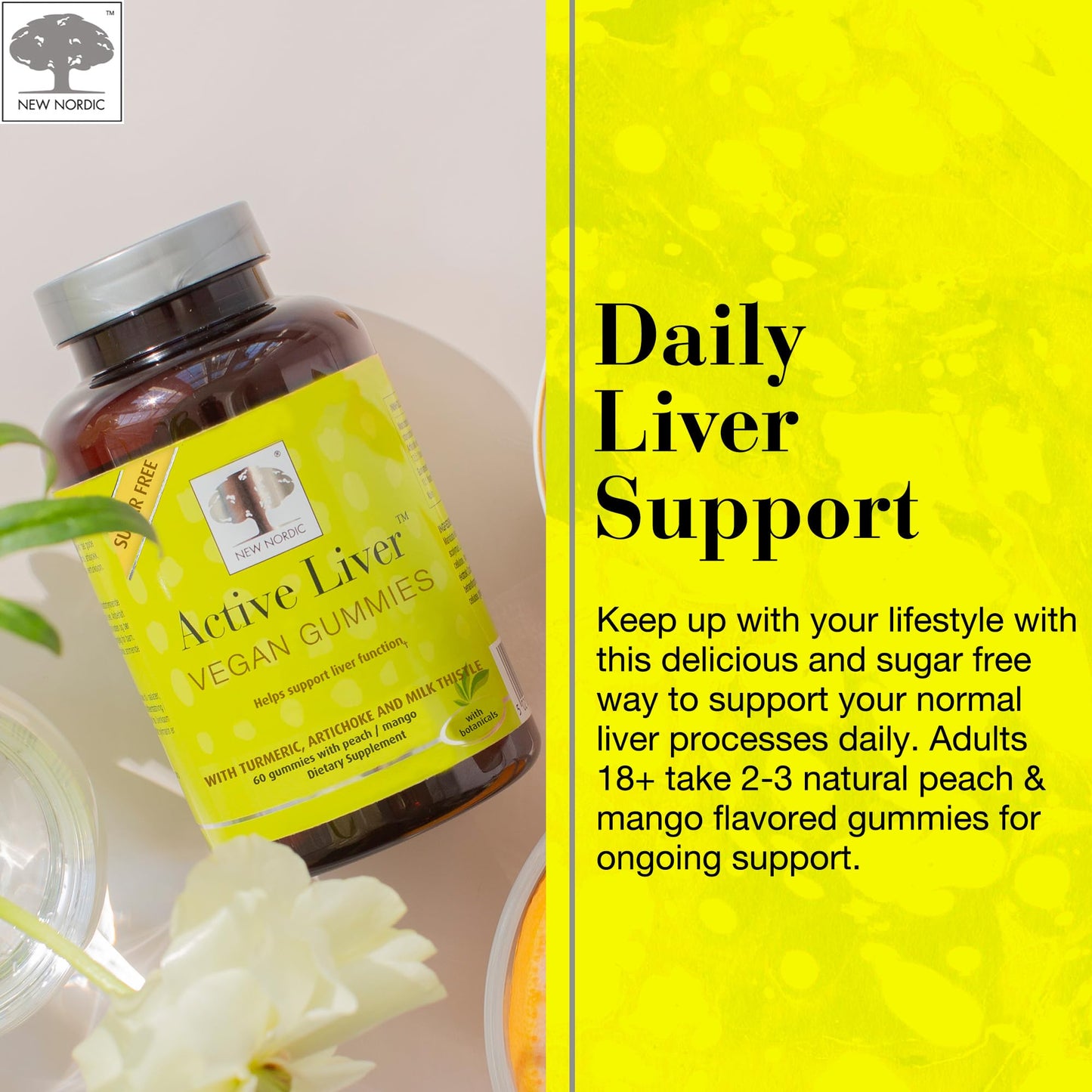 New Nordic Active Liver Gummies – Milk Thistle, Artichoke & Turmeric, Sugar Free & Vegan (Pack of 3)
