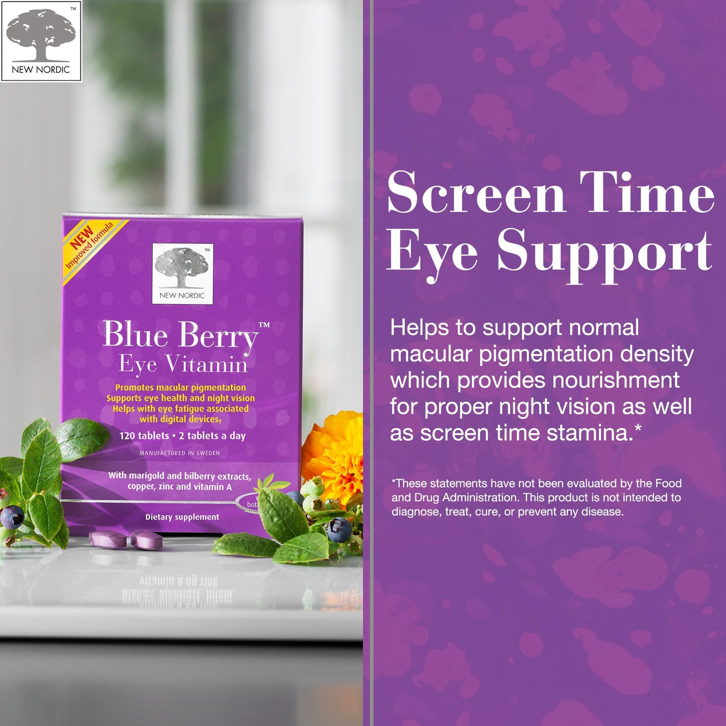 NEW NORDIC Blue Berry Eye Vitamin with Lutein & Zinc – 120 Tablets