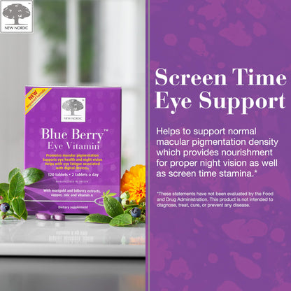 NEW NORDIC Blue Berry Eye Vitamin with Lutein & Zinc – 120 Tablets