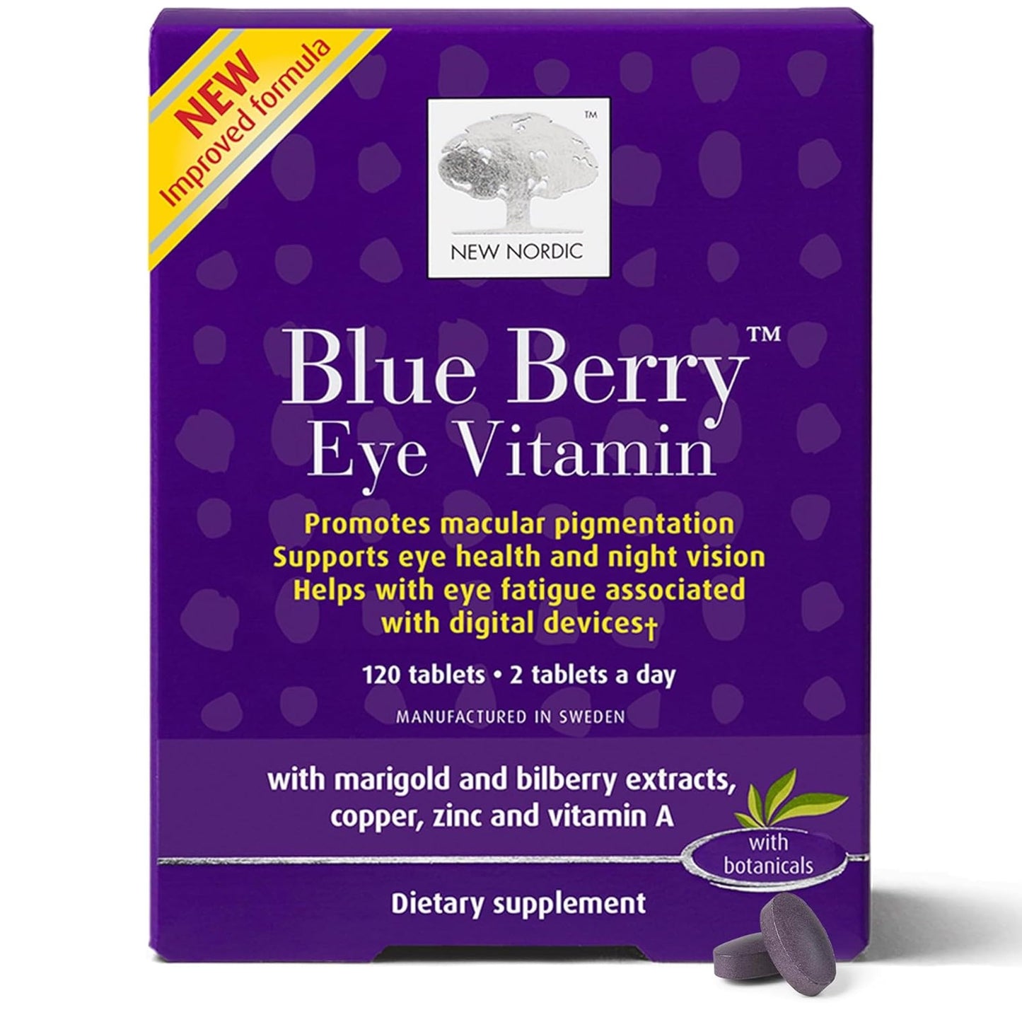 NEW NORDIC Blue Berry Eye Vitamin with Lutein & Zinc – 120 Tablets