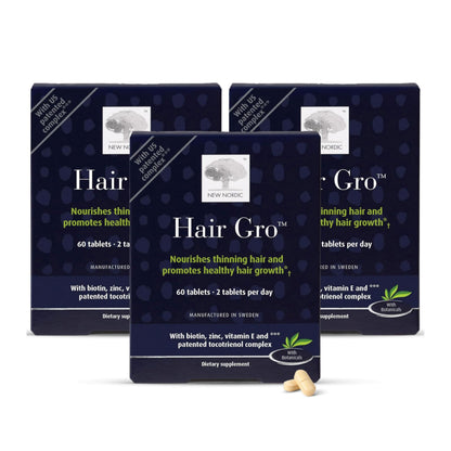 NEW NORDIC Hair GRO – Hair Growth Supplement with Biotin & Palm Tocotrienols (3 x 60 Count)