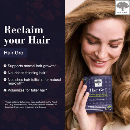NEW NORDIC Hair GRO: Hair Growth Supplement with Biotin & Palm Tocotrienols, 60 Count