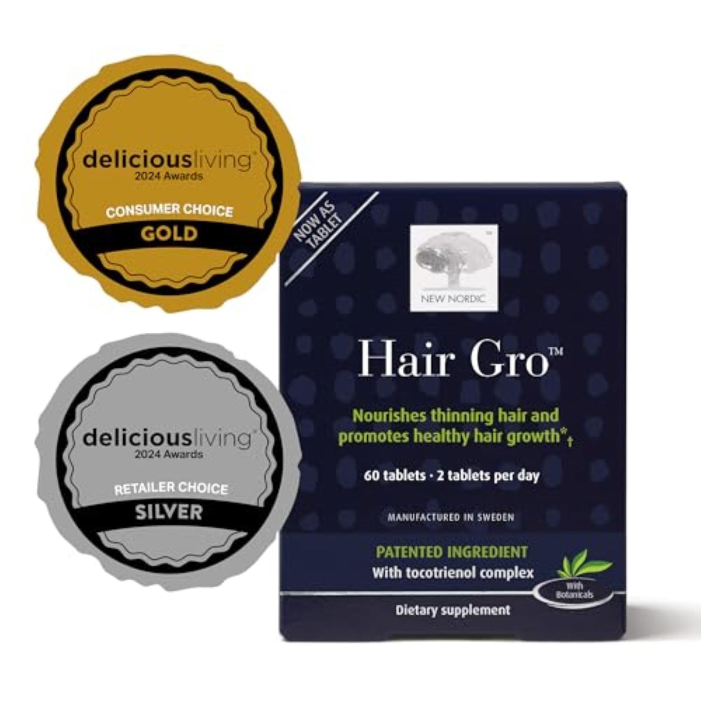 NEW NORDIC Hair GRO: Hair Growth Supplement with Biotin & Palm Tocotrienols, 60 Count