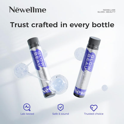 NEWELLME Glow+Beauty Collagen Drink – Liquid Beauty Supplement with Hyaluronic Acid & Antioxidants | 28 Bottles