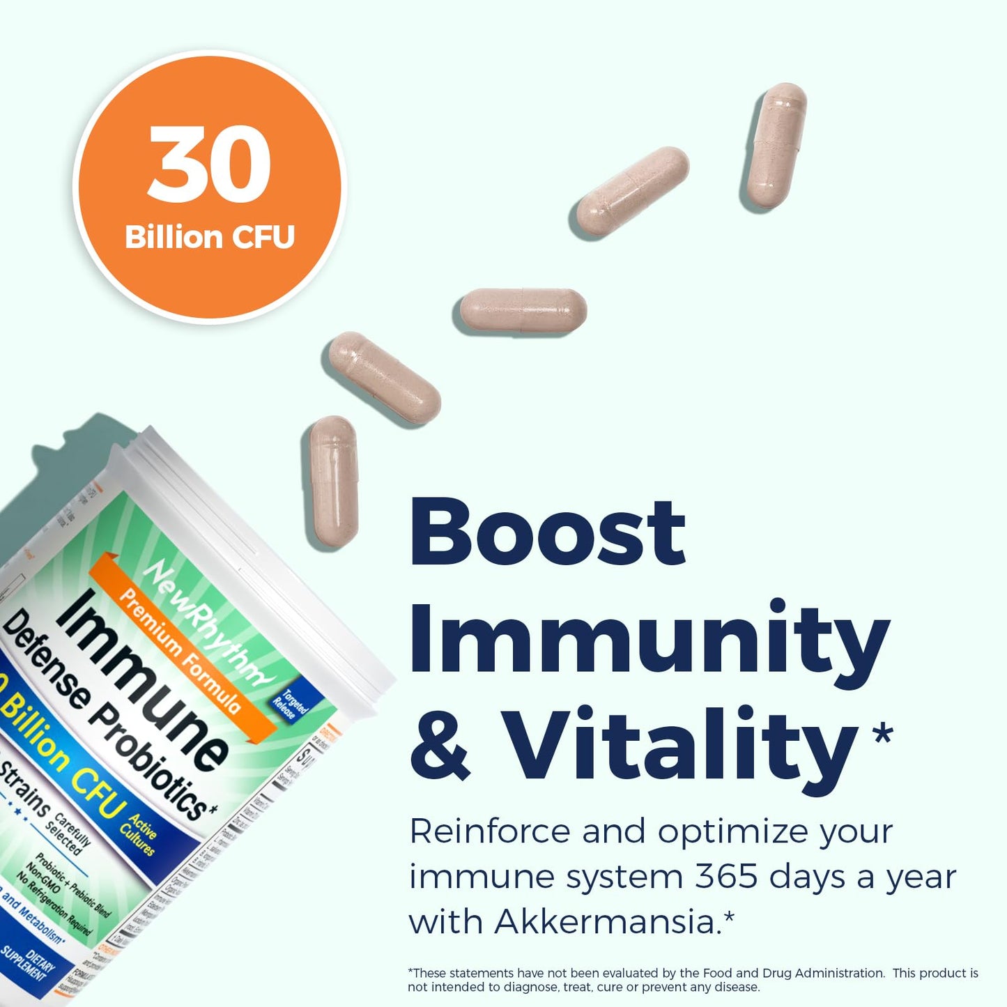 NewRhythm Probiotics for Immune Support – 30B CFU, 16 Strains, Akkermansia, Zinc, Vitamin C & D3 | Non-GMO | 30 Capsules