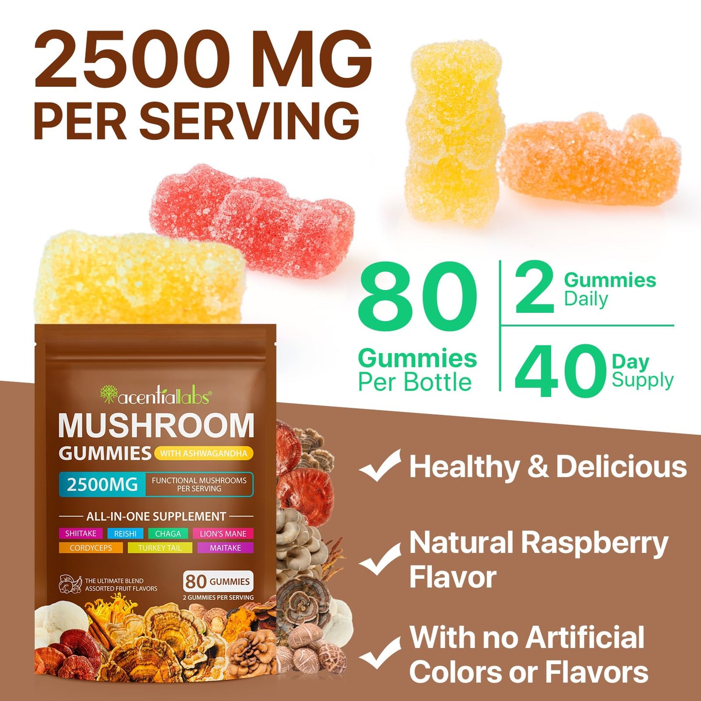 Newseel Lions Mane Mushroom Gummies – Reishi & Cordyceps, Energy & Immunity (80 Gummies)