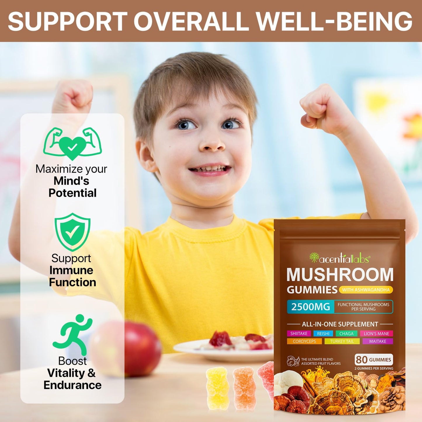 Newseel Lions Mane Mushroom Gummies – Reishi & Cordyceps, Energy & Immunity (80 Gummies)