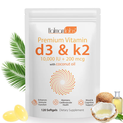 Newseel Vitamin D3 K2 Capsules | D3 & K2 with Coconut Oil – 120 Softgels