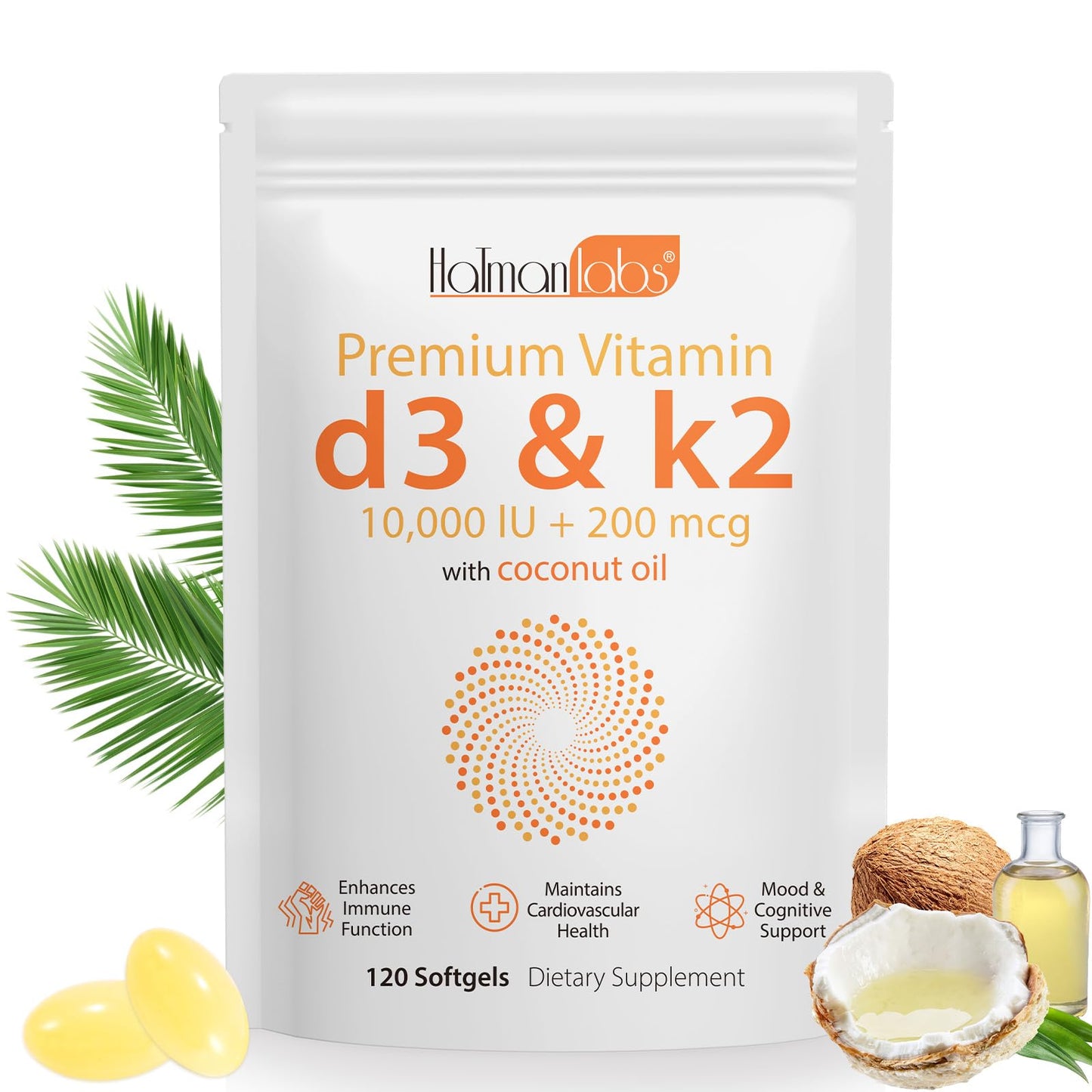 Newseel Vitamin D3 K2 Capsules | D3 & K2 with Coconut Oil – 120 Softgels