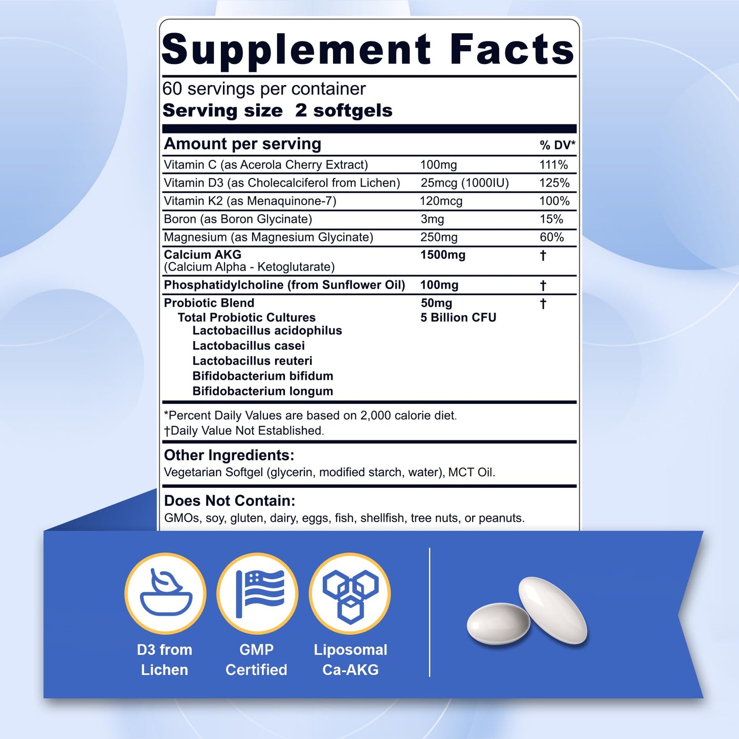 Nextdia Liposomal Calcium AKG 1500mg with D3 & K2 – 2 Pack, 240 Softgels
