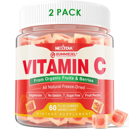 Nextdia 2 Pack Organic Vitamin C Gummies 120mg – Sugar Free, Vegan, Whole Food Vitamin C