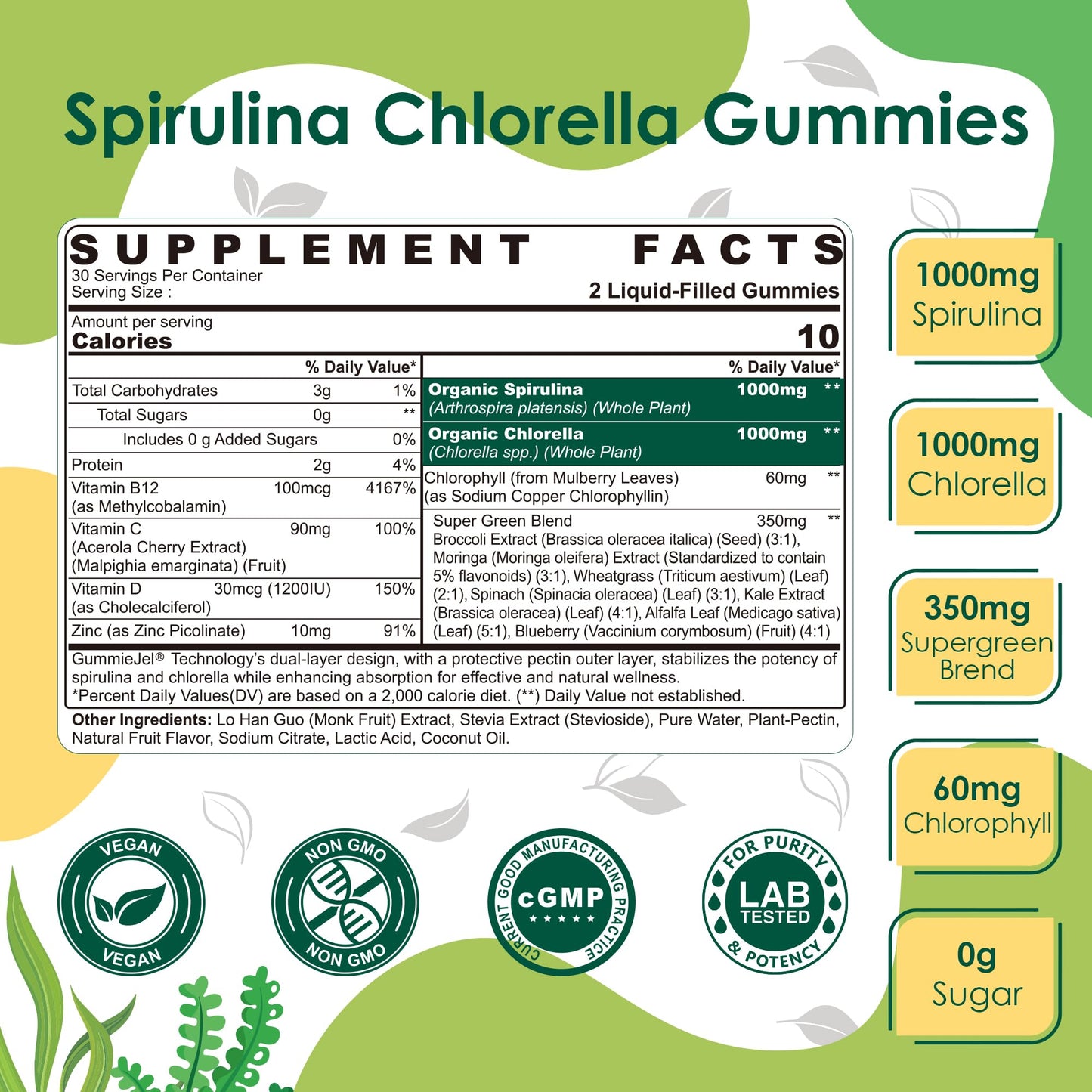 Nextdia (2 Pack) Organic Spirulina + Chlorella Gummies – Vegan Protein & Supergreens