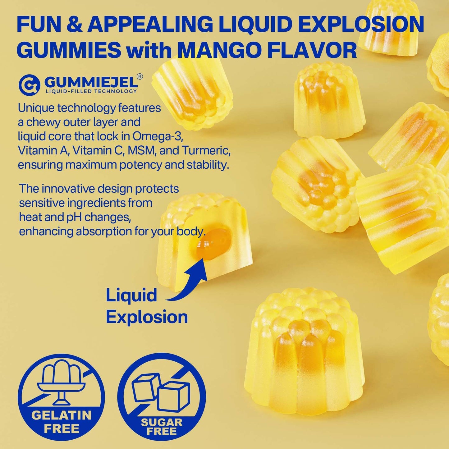 Nextdia Vegan Omega-3 Gummies 1000mg + Turmeric | Algae DHA 600mg & EPA 300mg, Sugar Free, 120 Gummies