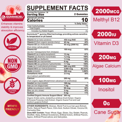 Nextdia Sugar-Free Methylated Multivitamin Gummies for Women – 2-Pack | Vegan Calcium D3 K2, Iron, Folate & B Complex