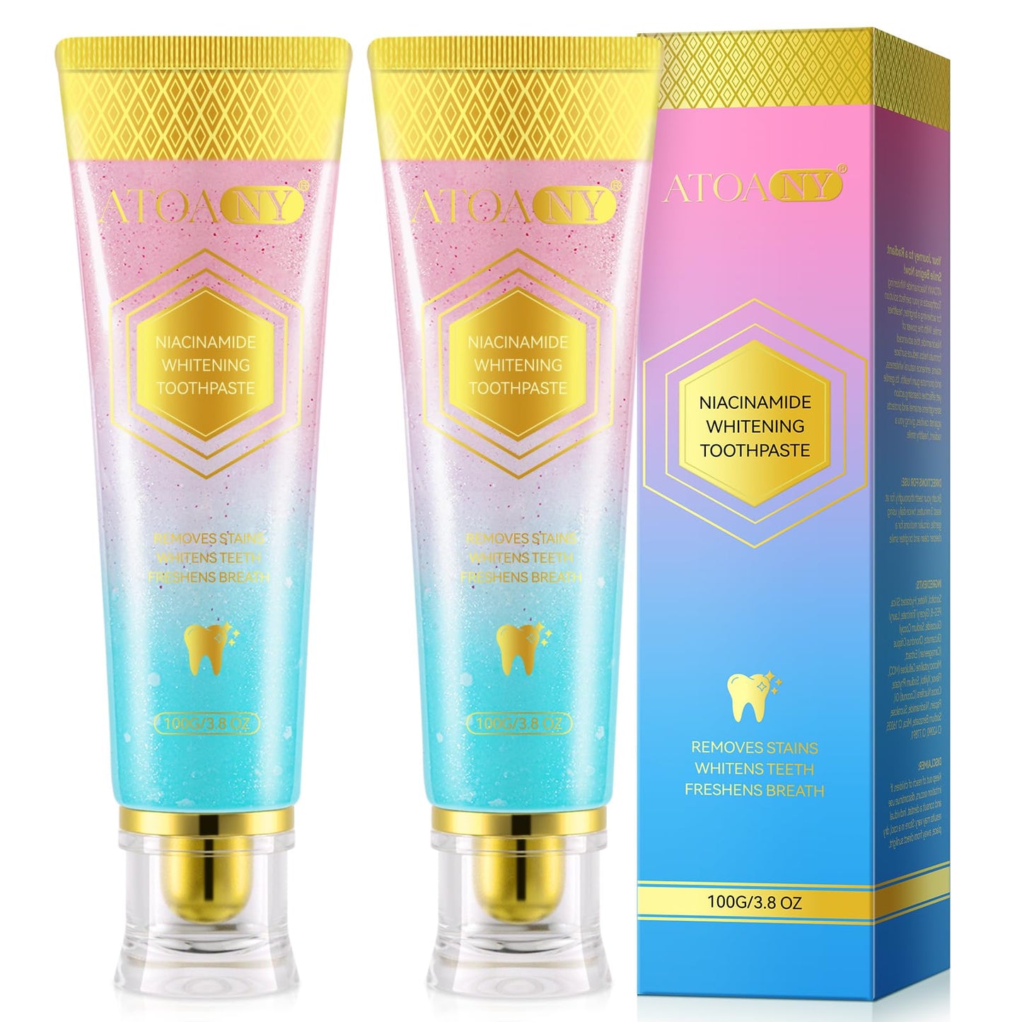 Niacinamide Whitening Toothpaste 2 Pack – Enamel Safe, Fresh Mint & Peach