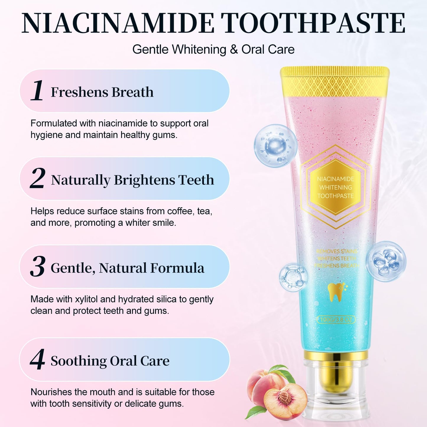 Niacinamide Whitening Toothpaste 100g – Fresh Breath, Stain Removal & Gum Care