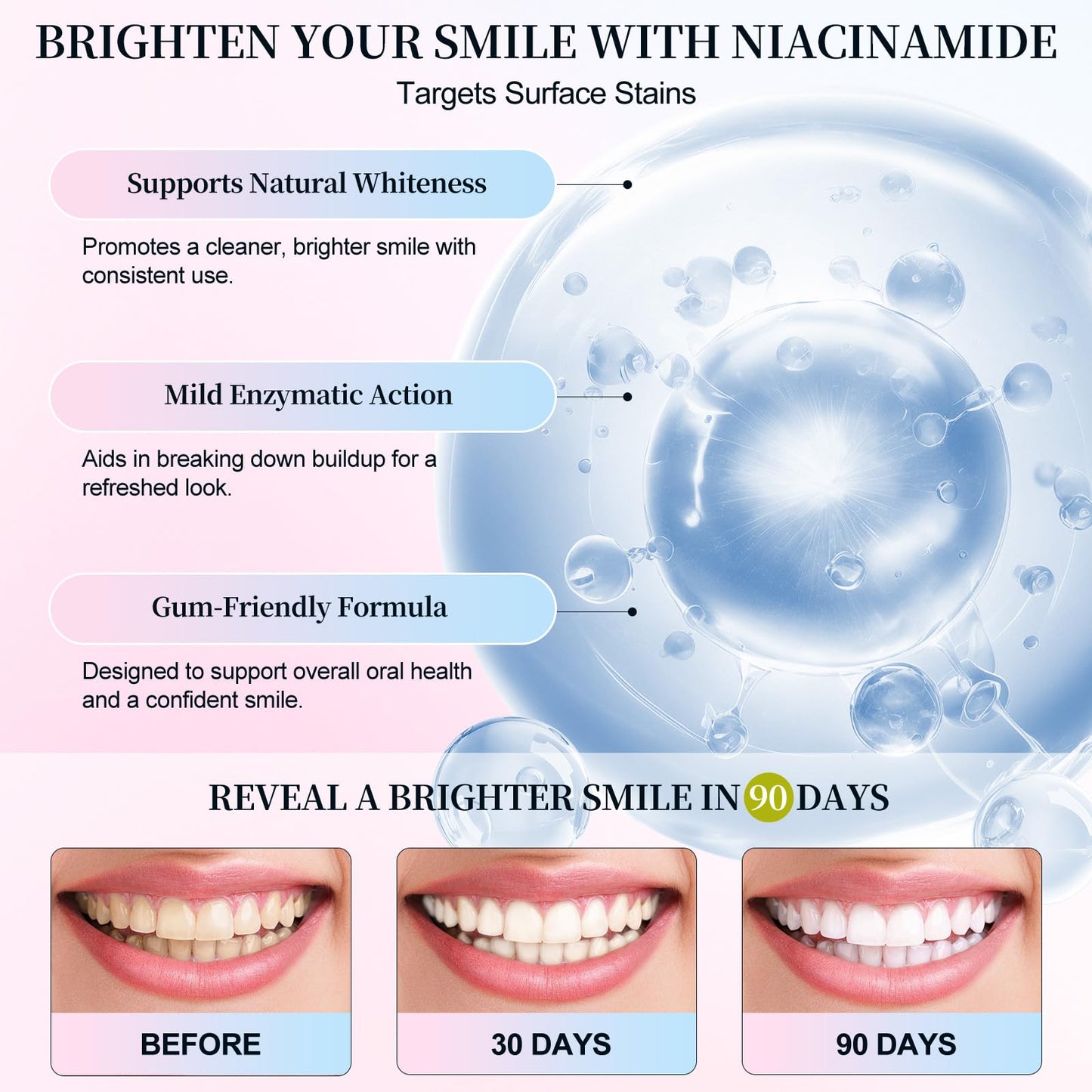 Niacinamide Whitening Toothpaste, Nicotinamide White Toothpaste, Gentle Care Deep Stain Removal, Improves Gum Health, Protects Tooth Enamel, Fresh Breath