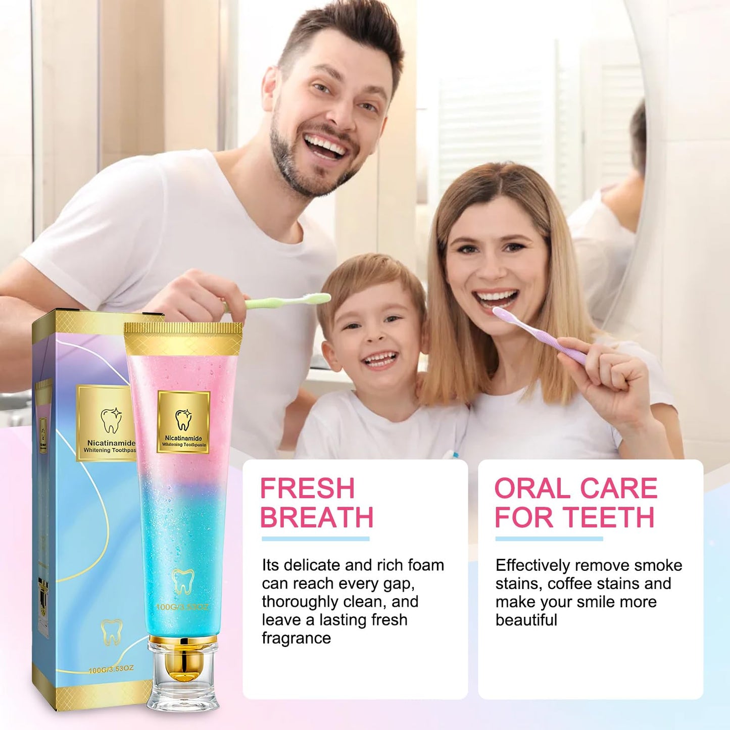 2Pcs Niacinamide Whitening Toothpaste – Bright White, Fresh Breath, Stain Removal