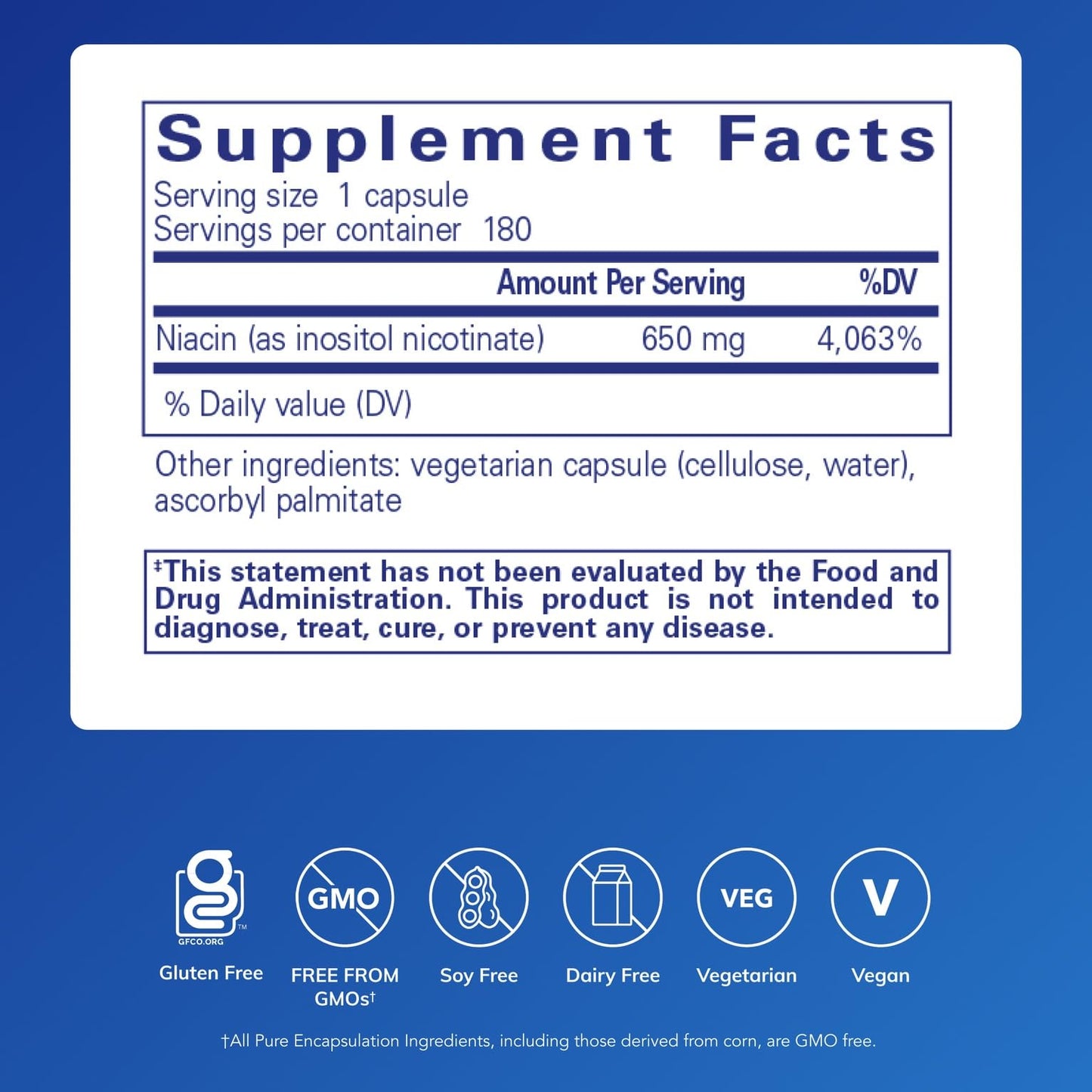 Pure Encapsulations Niacitol 650 mg | Hypoallergenic No-Flush Niacin to Support Digestion, Hormone Synthesis, and Tissue Formation | 180 Capsules