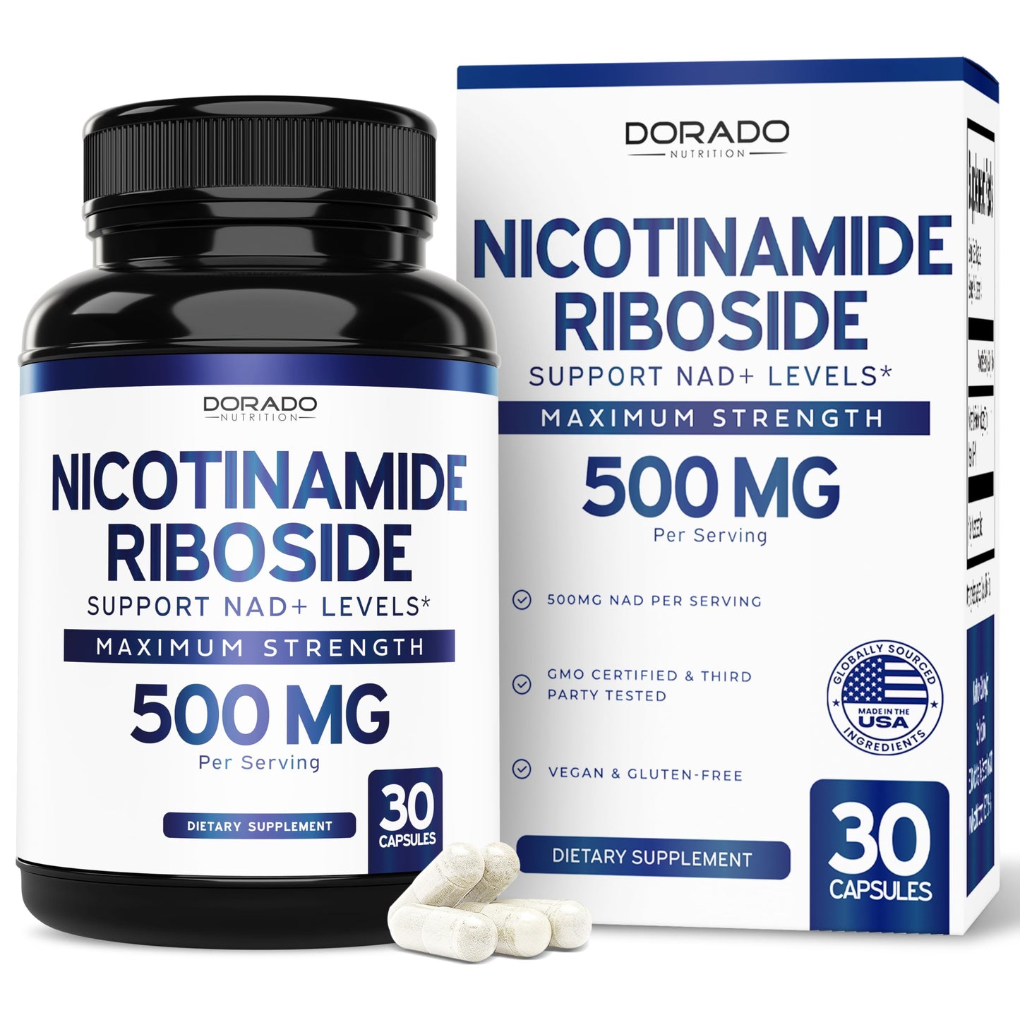 Nicotinamide Riboside 500mg (30 Count) NAD+ Booster – NR Supplement (USA Made)
