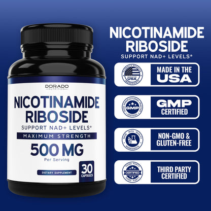 Nicotinamide Riboside 500mg (30 Count) NAD+ Booster – NR Supplement (USA Made)