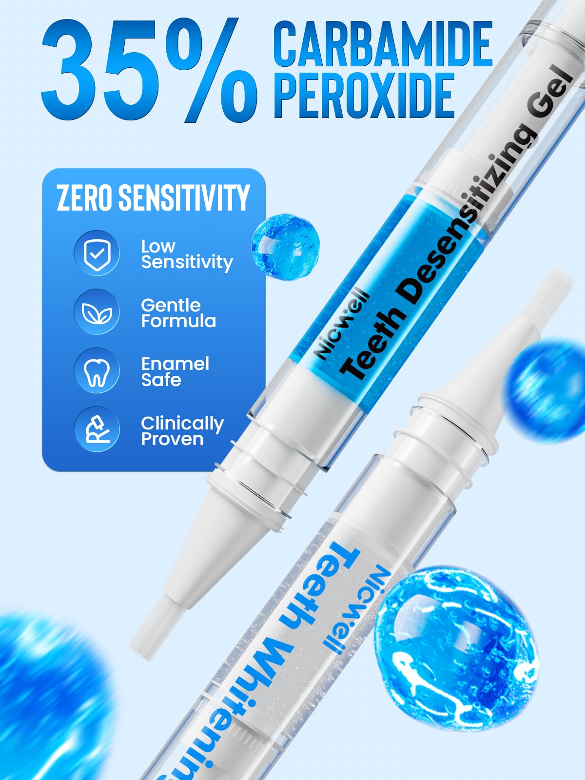 Nicwell Teeth Whitening Kit for Sensitive Teeth – 3x 35% Carbamide Peroxide + LED Light