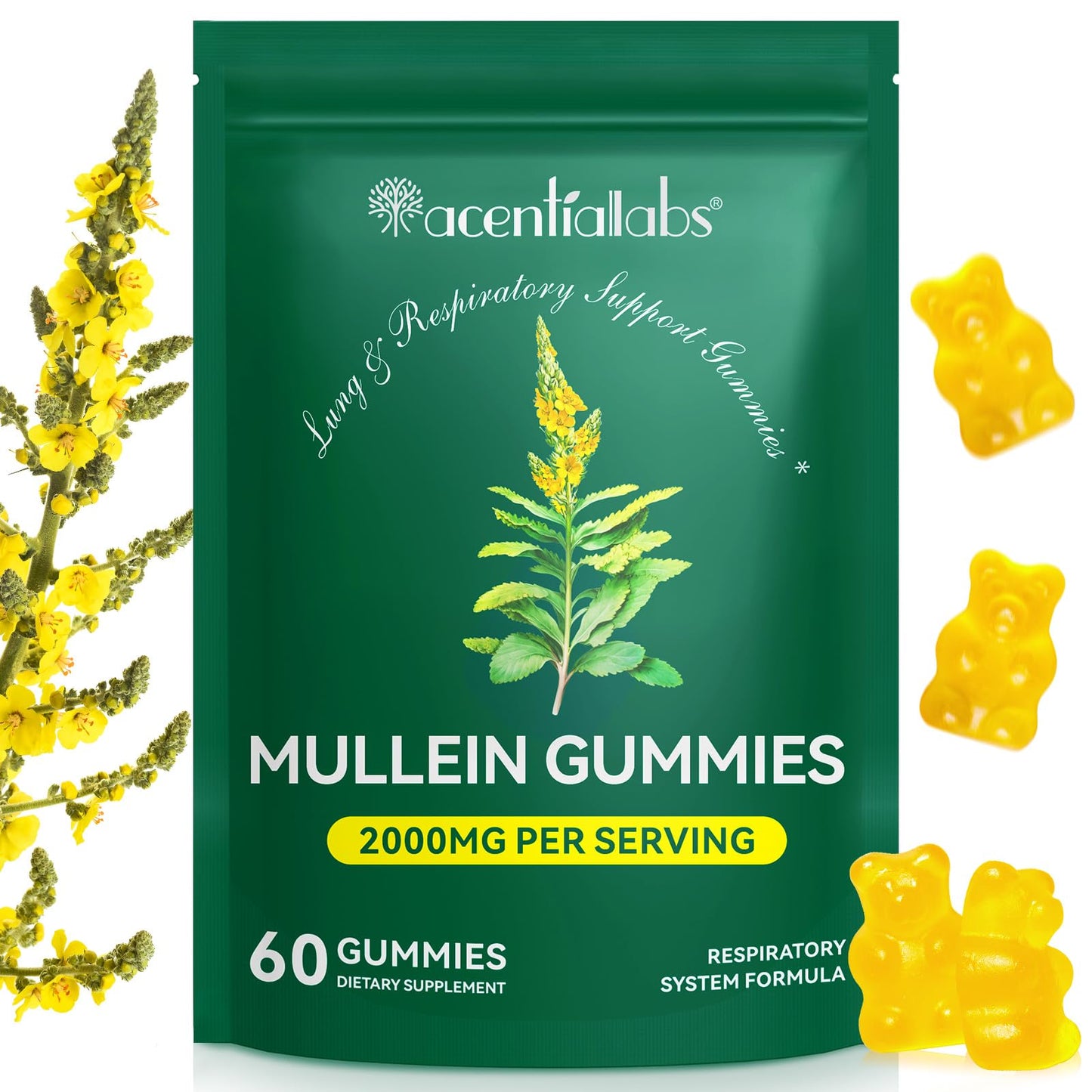 NIFEISHI Mullein Gummies for Lungs – 2000mg Mullein Leaf, Pear Flavor, 60 Gummies