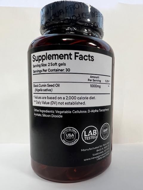 NEW AGE Black Seed Oil Softgel Capsules – Premium Cold-Pressed Nigella Sativa (Non-GMO, Vegetarian, 3 × 90)