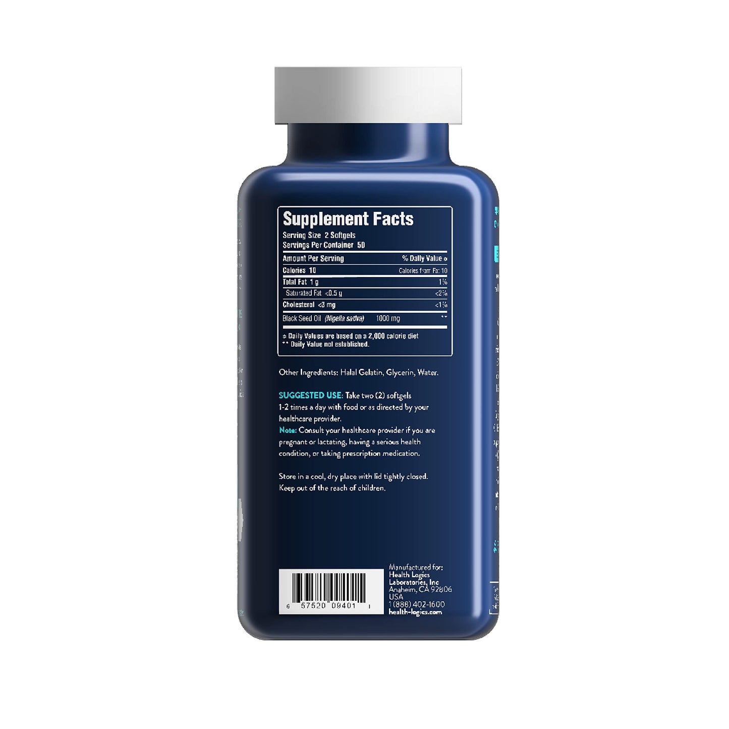 Health Logics Black Seed Oil, Cold Pressed, Rich Source of Omega 6 & 9 Essential Fatty Acids, from Nigella Sativa (100 Soft Gel Capsules)